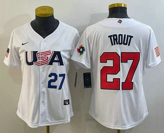 Women's USA Baseball #27 Mike Trout Number 2023 White World Classic Replica Stitched Jersey,We sell and wholesale Women's USA Baseball #27 Mike Trout Number 2023 White World Classic Replica Stitched Jersey on line form chian!